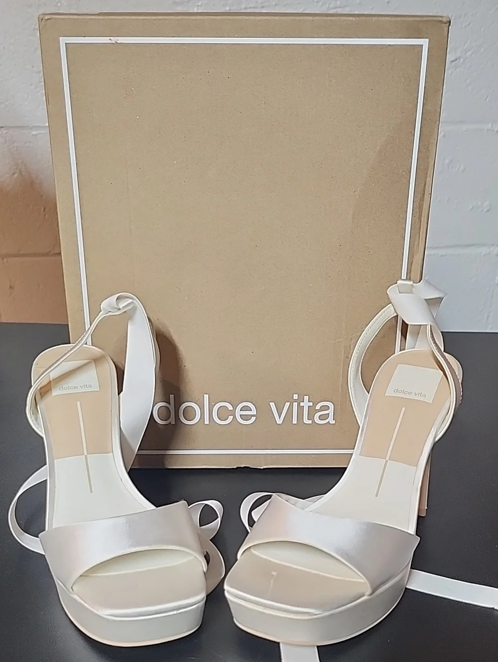 Dolce Vita Jaemy True White Satin Platform Ankle-Tie Sandals